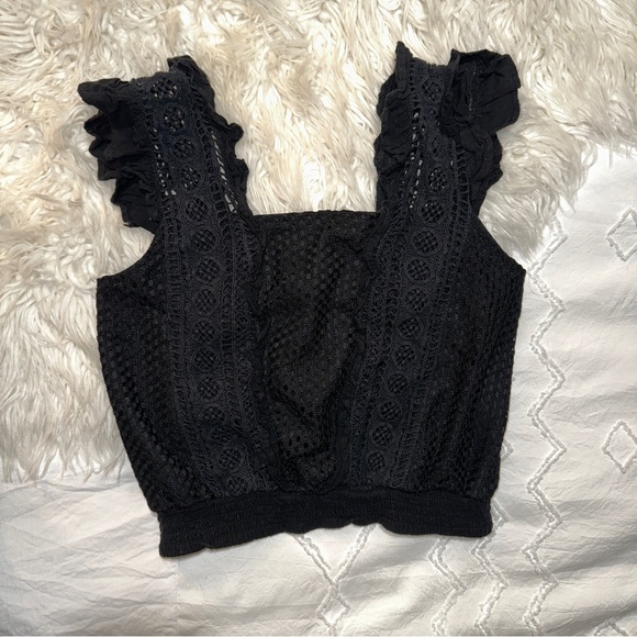 Willow & Root / Buckle | Mesh Tank Top Crop Lace Crochet Off Shoulder Black - Picture 7 of 14